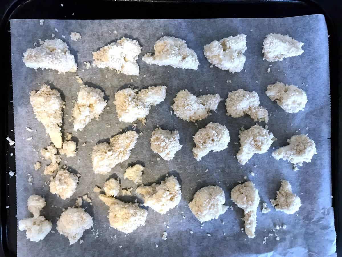 Panko breaded cauliflower on baking tray