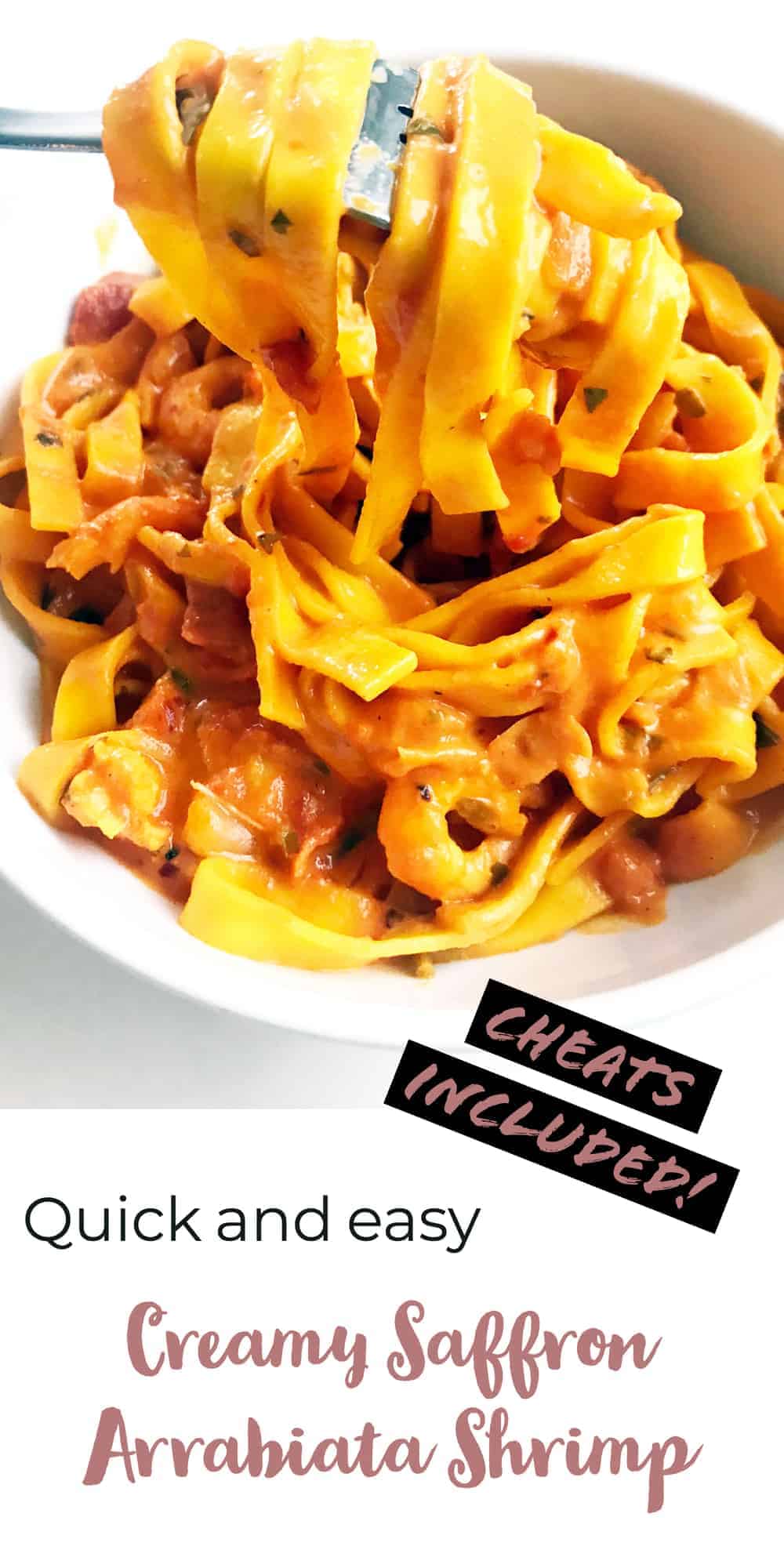 Creamy Saffron Arrabiata Shrimp Pasta - simple and full of flavor with or without cheats. Either make the arrabiata from scratch - or use store bought, and just add shrimp, saffron, cream, parsley and pasta. My friends love it either way, and I'm guessing yours will too! #alwaysusebutter #pasta #saffron #shrimp #arrabiata #seafoodpasta #pastarecipes #quickecipes #easyrecipes #quickdinner #easydinner #shrimppasta #dinnerideas #recipe
