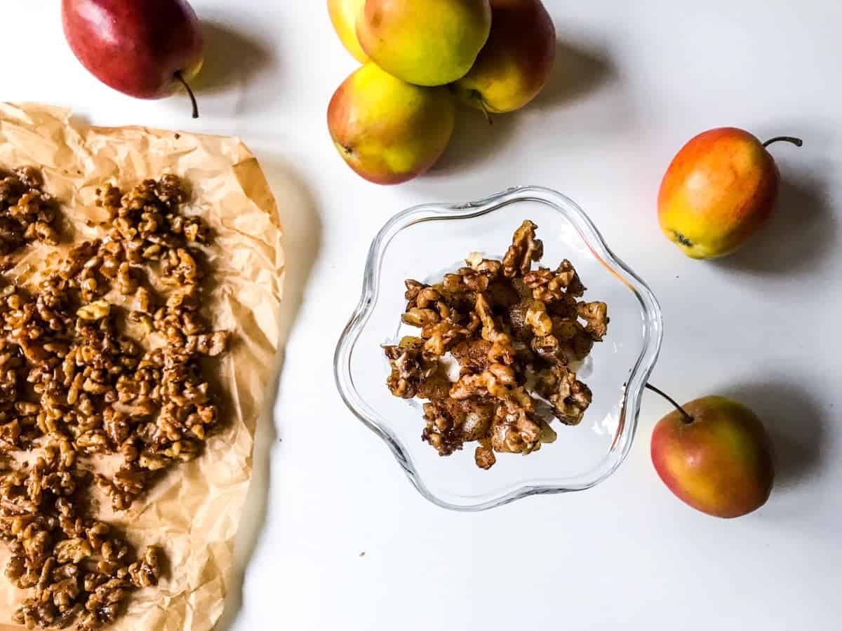 Cinnamon Buttered Apples & Salty Candied Walnuts with Vanilla Ice Cream