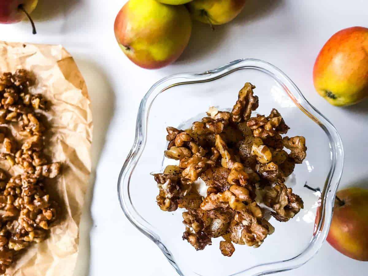 Cinnamon Buttered Apples & Salty Candied Walnuts with Vanilla Ice Cream