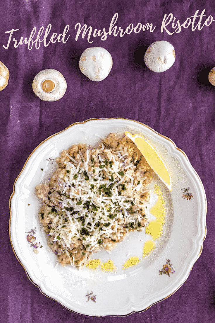This Creamy Truffled Mushroom Risotto is a sure hit every time, filled with flavorful mushrooms, white wine and truffle oil it's finished off with just a squeeze of lemon to lighten it up a tiny bit. Date night, family night, treating your friends or just yourself - either way it never disappoints! #alwaysusebutter #risotto #truffles #mushrooms #mushroomrisotto #truffledmushroomrisotto #datenight #recipe