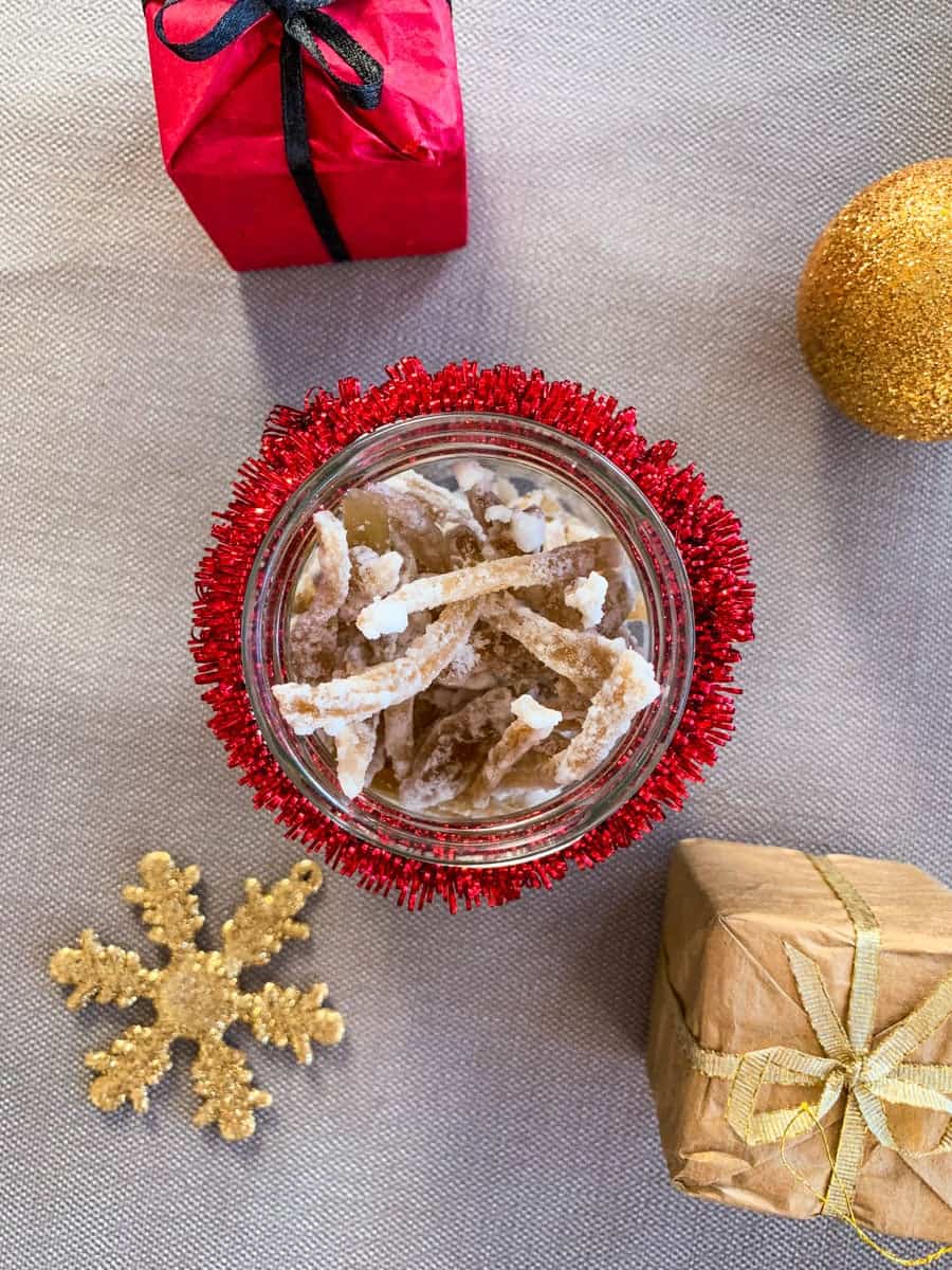 candied ginger in a jar