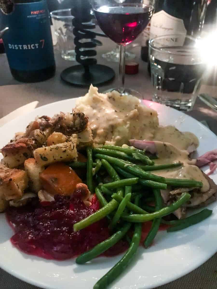 a plate of turkey dinner