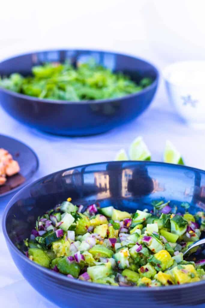 side view of ginger avocado salsa