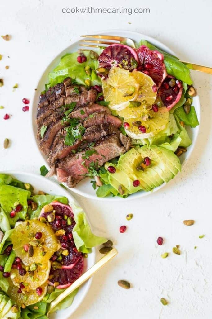 steak with citrus and avocado salad