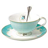 Jusalpha Vintage Blue Bone China Teacup Coffee Cup Spoon and Saucer Set TCS01