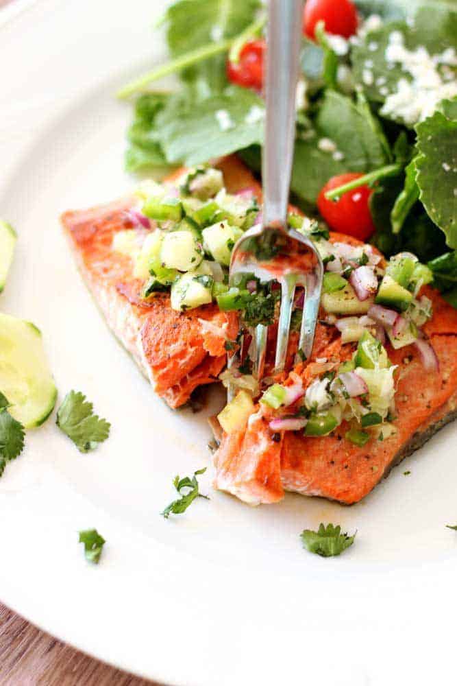 Pan-Seared Salmon With Cucumber-Lime Salsa