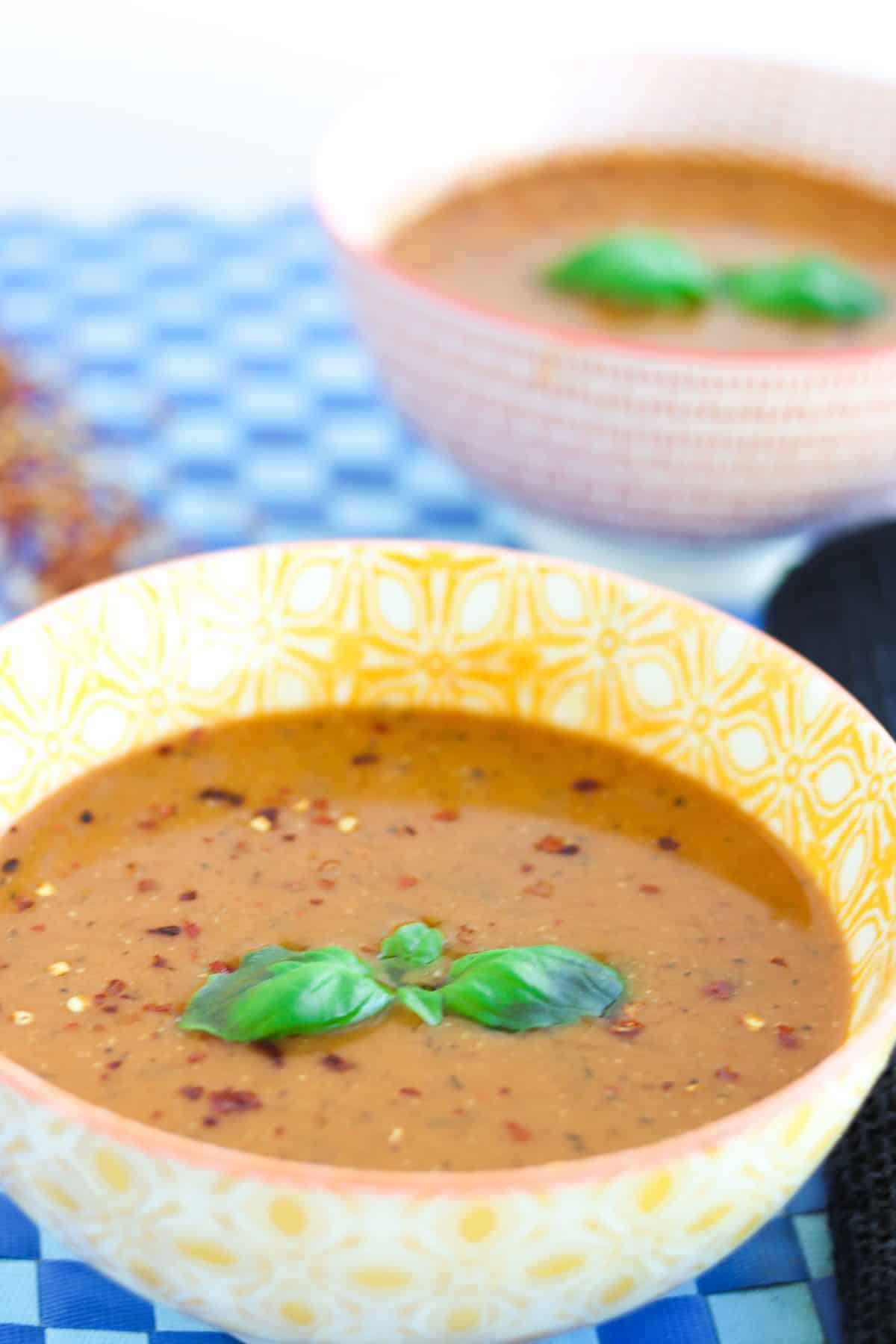 two bowls of vegan lentil soup