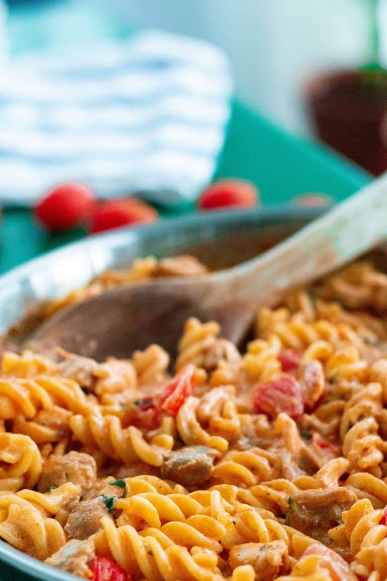 Creamy Chicken Pasta with Feta Cheese, Basil & Cherry Tomatoes