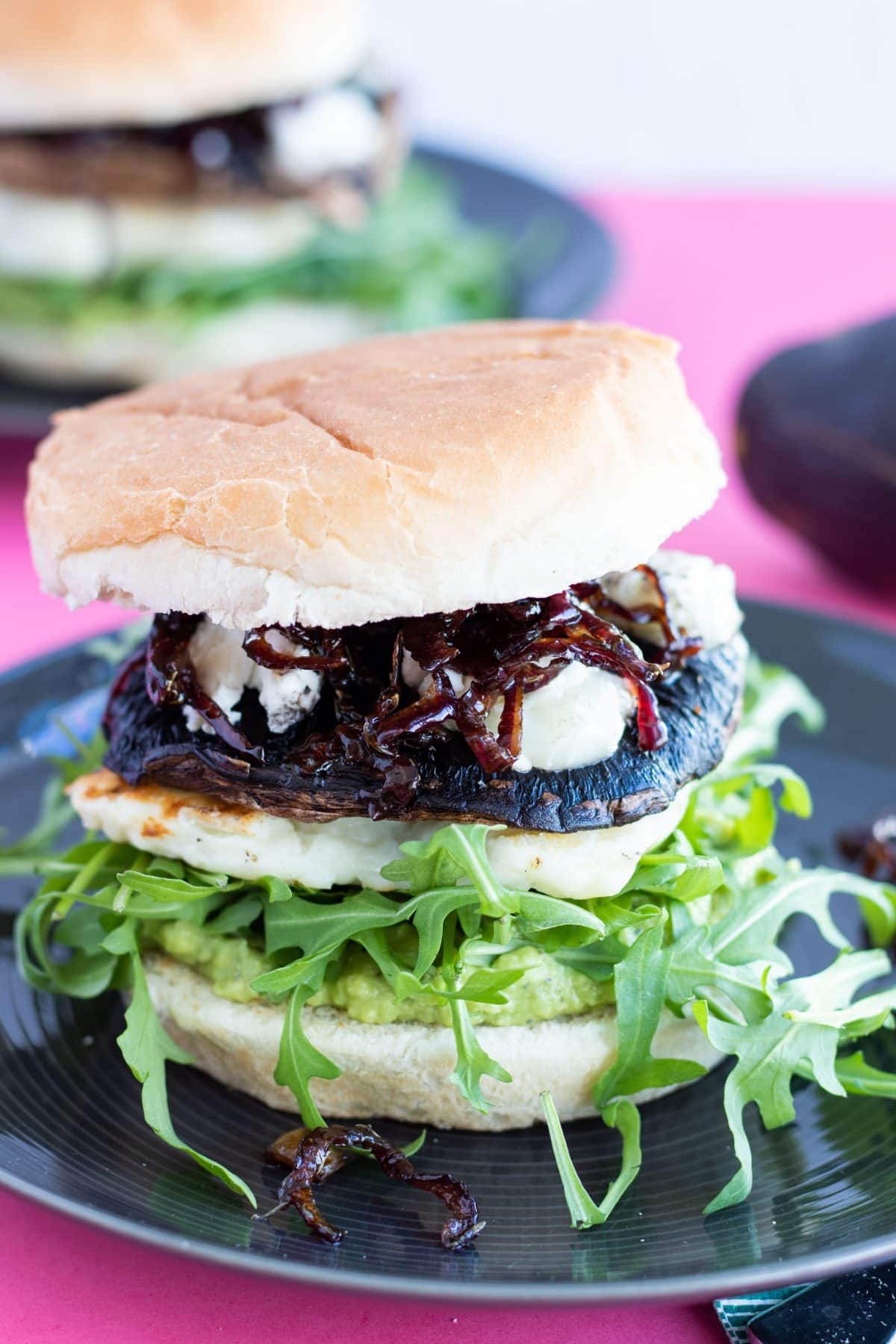 Portobello Mushroom Burgers With Halloumi Caramelized Onions