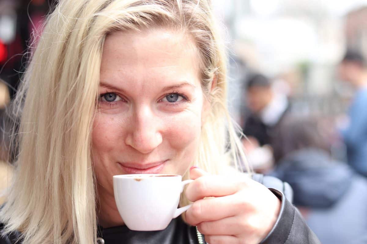 picture of Emmeline Kemperyd creator of always use butter drinking a cup of Turkish coffee