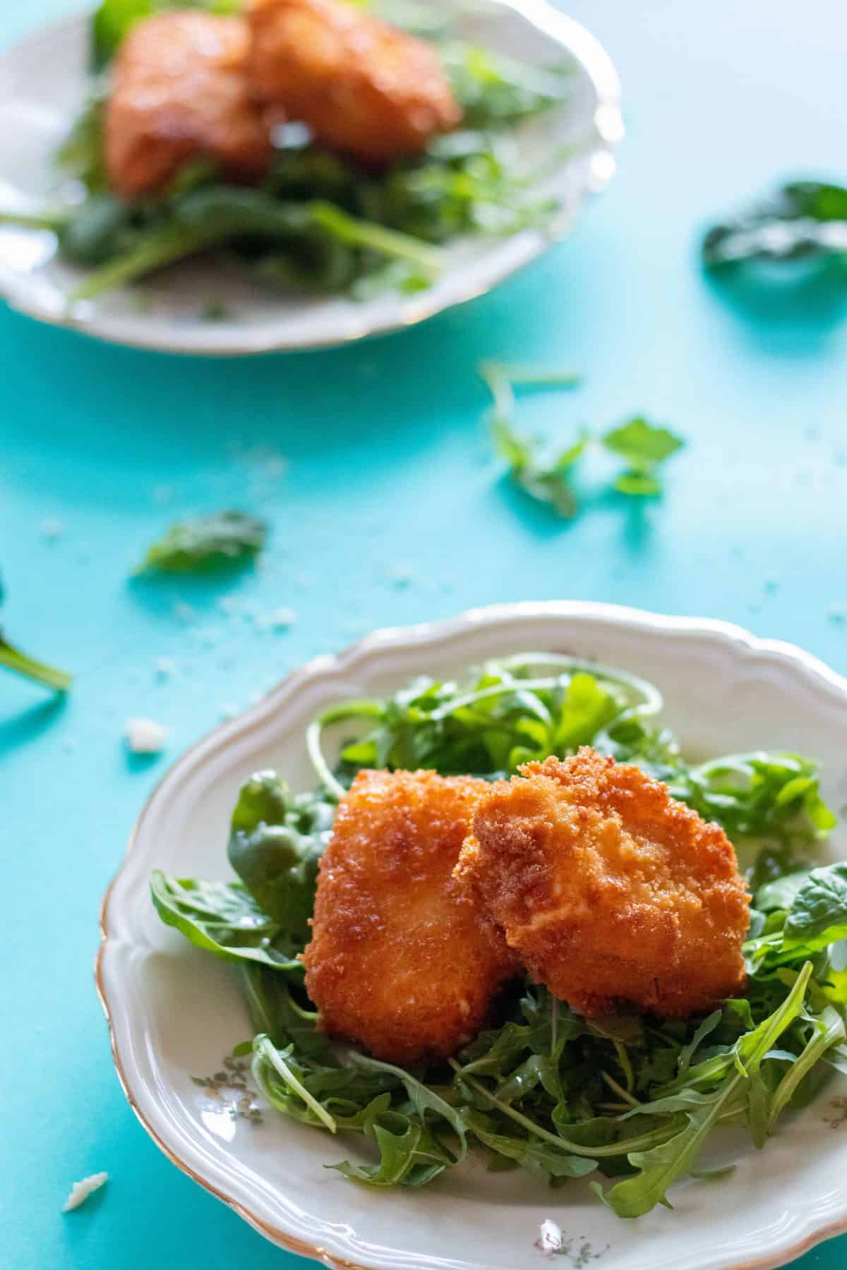 panko breaded feta cheese with truffled honey vinaigrette