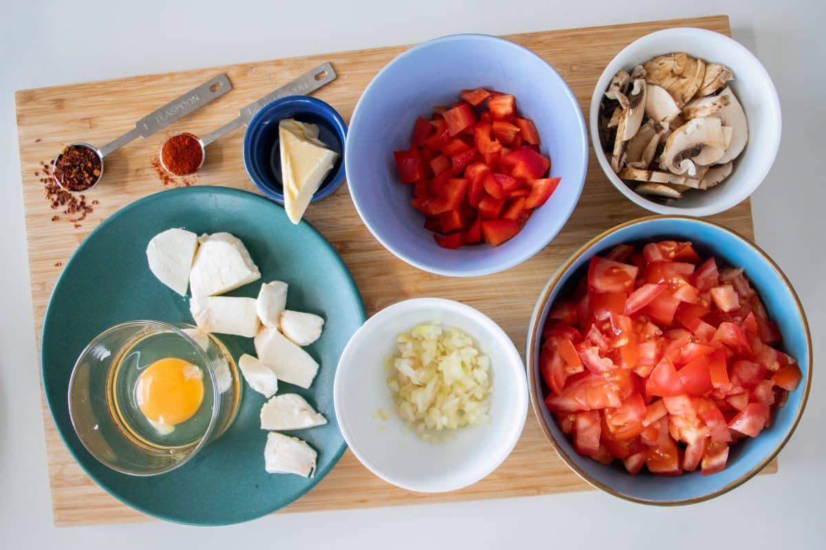 prepped ingredients for shakshuka for one