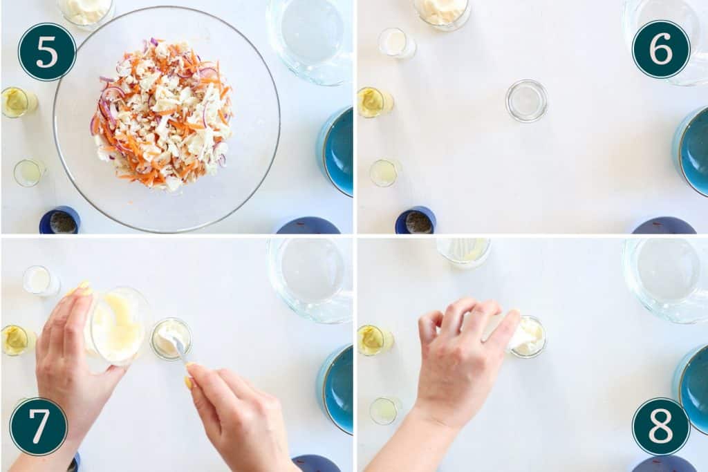 process shot 5-8 showing how to make raw cauliflower salad