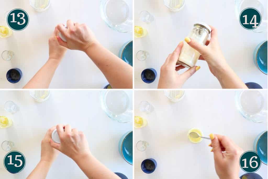 process shot showing how to make raw cauliflower salad