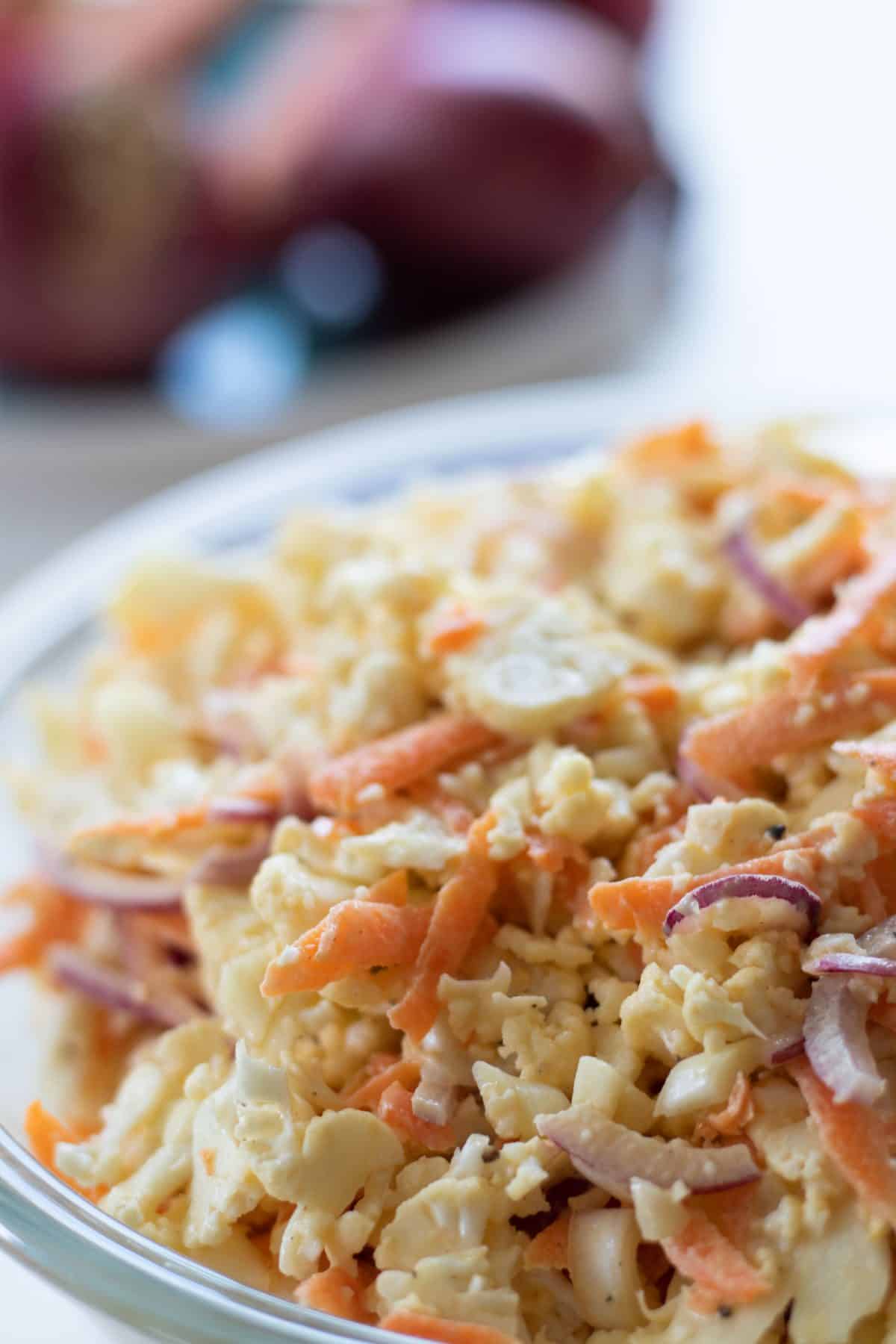 closeup of raw cauliflower salad