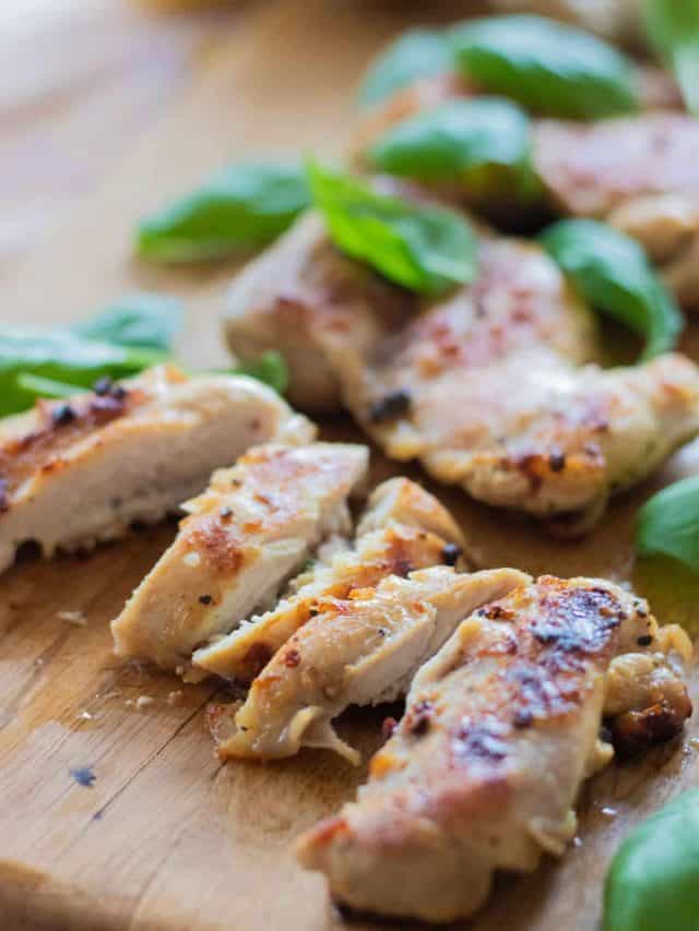 Grilled chicken marinated with lemon basil marinade.