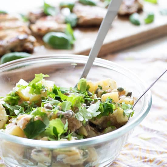 Creamy French Potato Salad with Dijon Mustard Vinaigrette [Vegan]