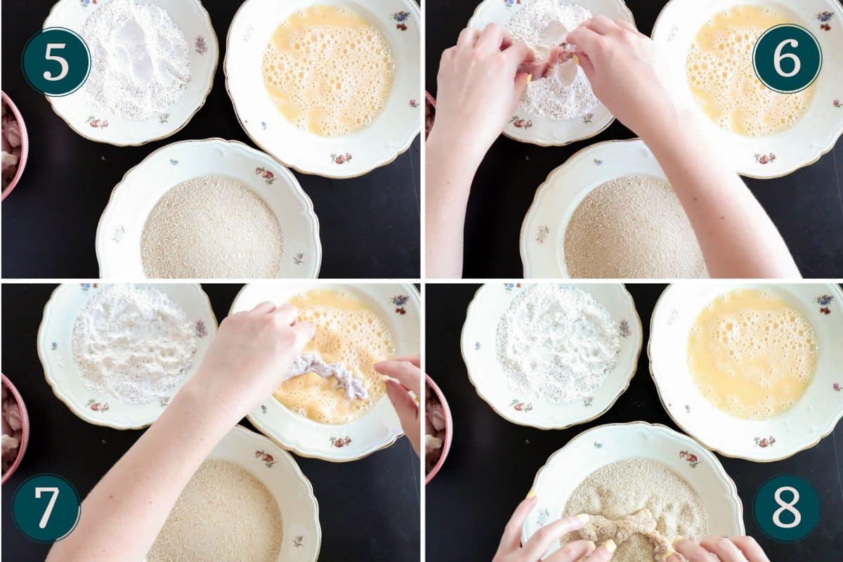 process shots showing how to bread chicken tenders