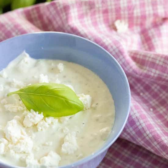A bowl of whipped feta cheese.