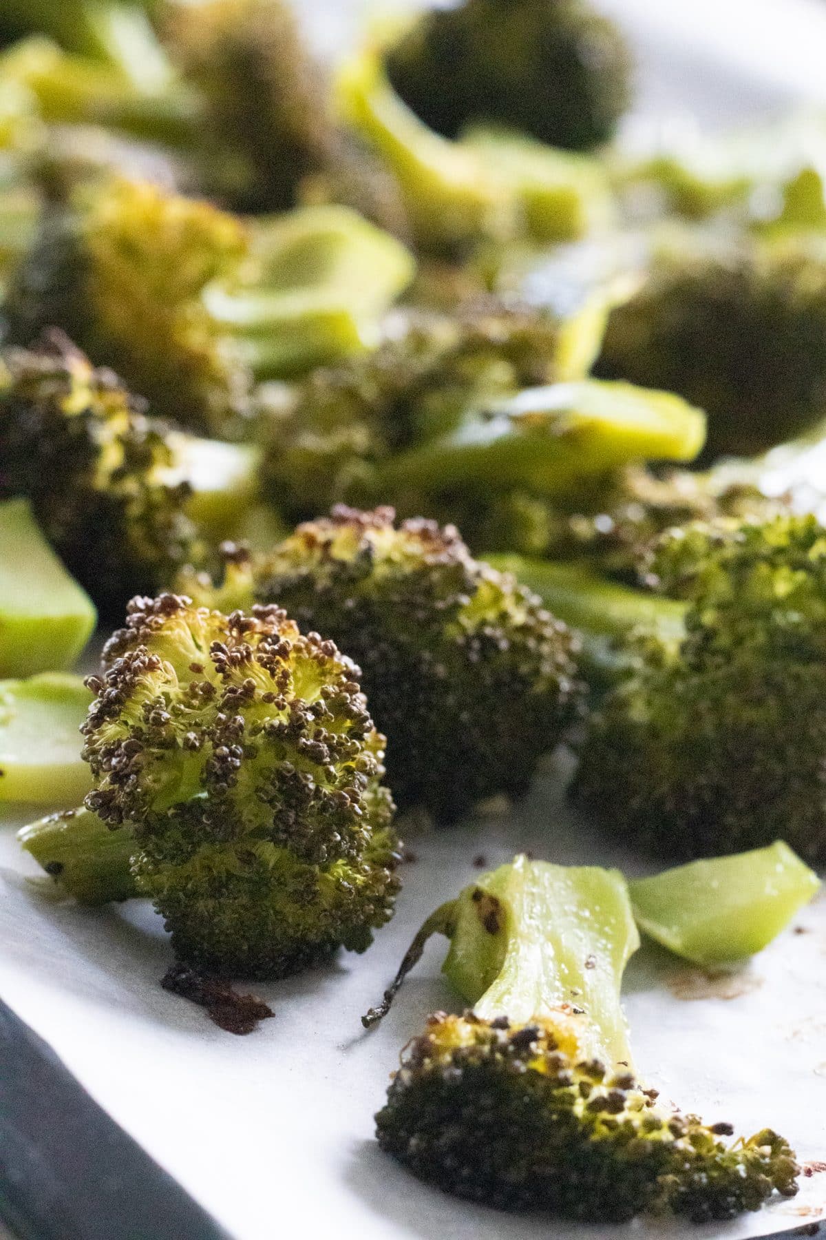 closeup of garlic roasted broccoli