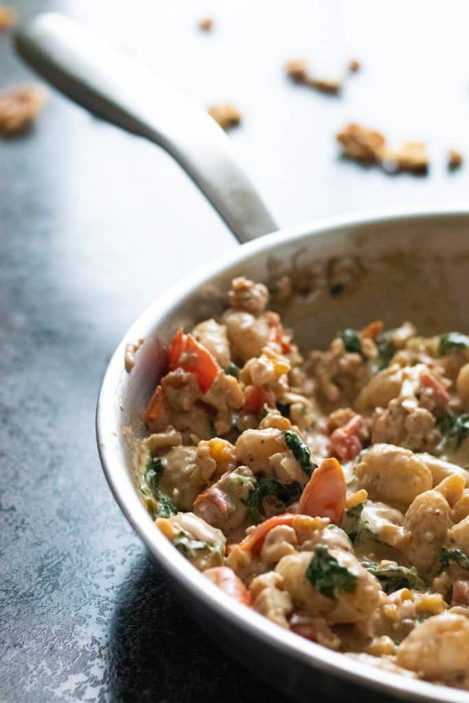 creamy gnocchi with gorgonzola, spinach & walnuts [15 minutes & one pan]