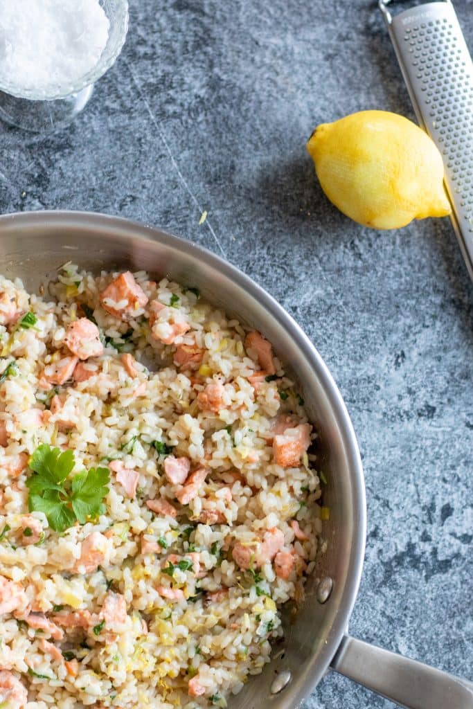 Super Easy Salmon Risotto with Leeks & Lemon - always use butter