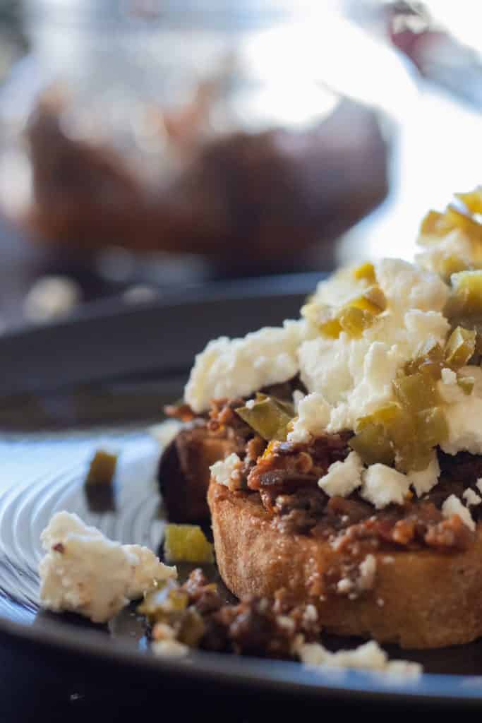 closeup of a tapenade sandwich