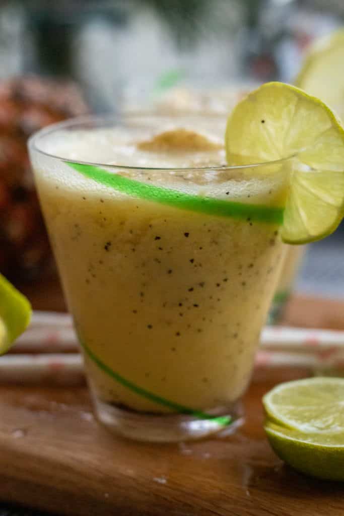 side view of a frozen pineapple mocktail