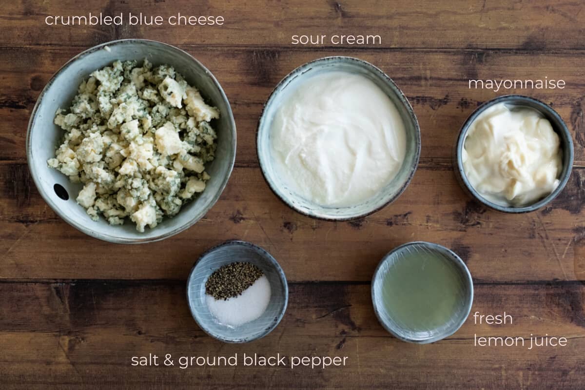 top down view of ingredients needed to make blue cheese sauce