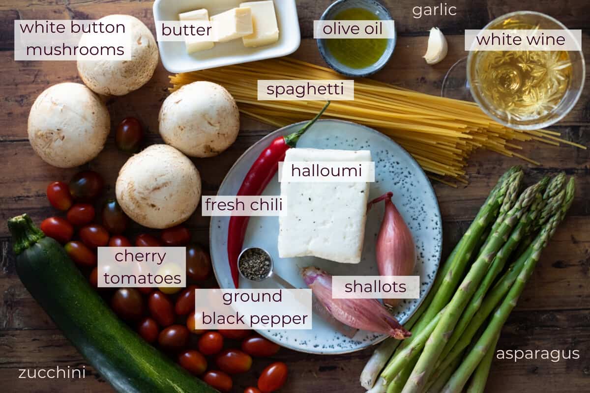 ingredients needed to make halloumi pasta primavera