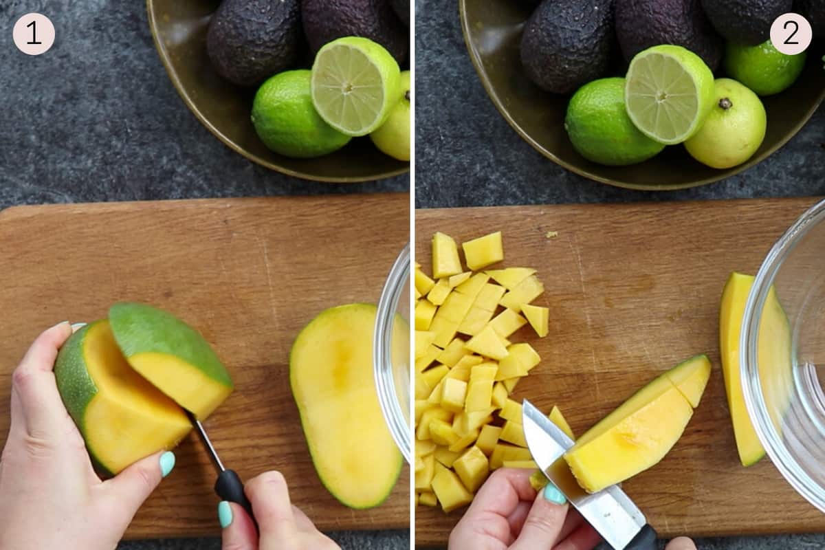 collage showing how to prepare mangoes