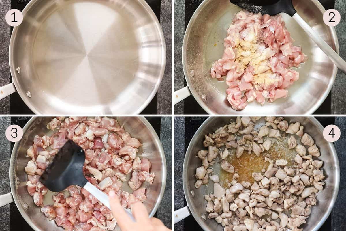 collage showing how to fry and season chicken