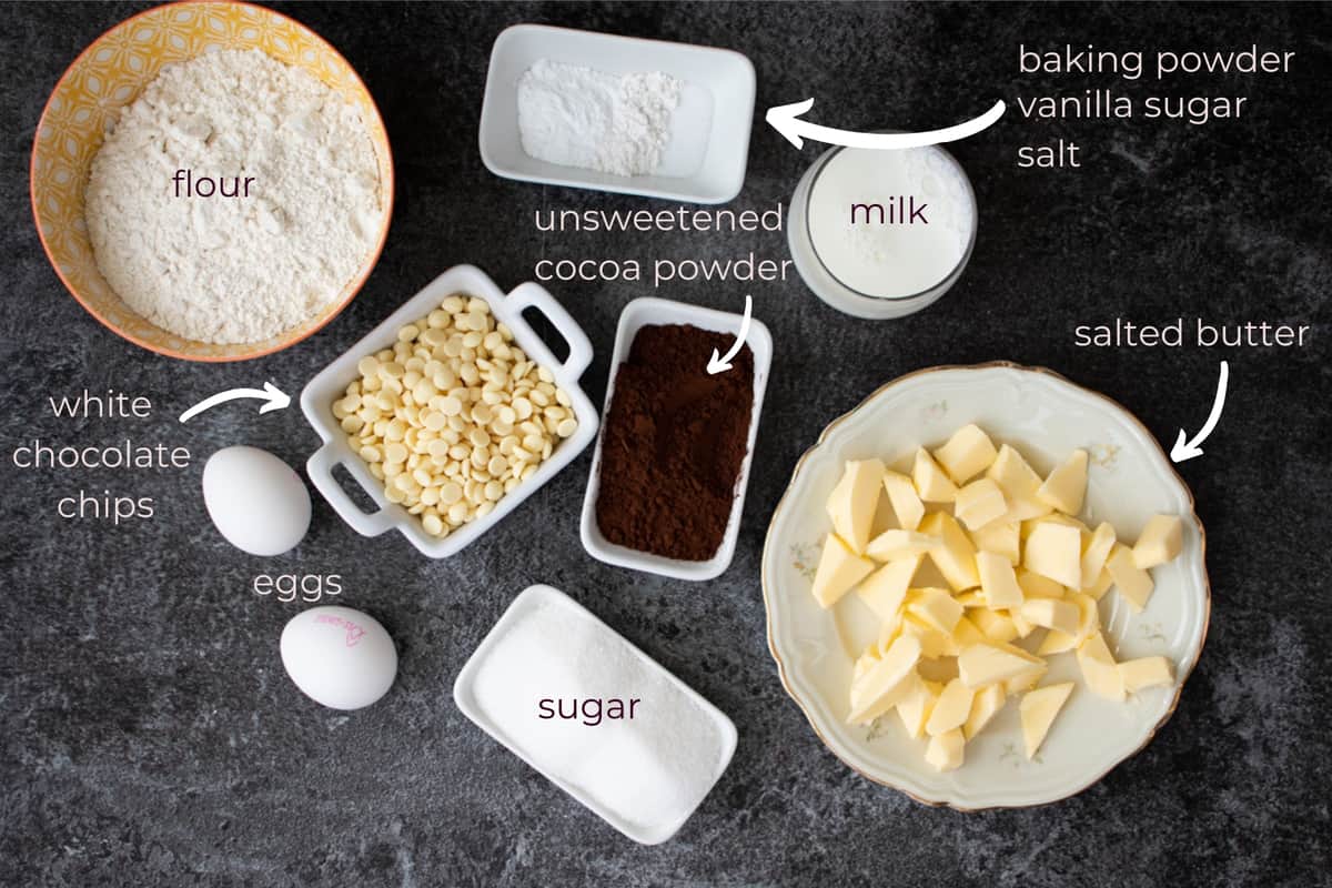 ingredients needed to make double chocolate chip muffins