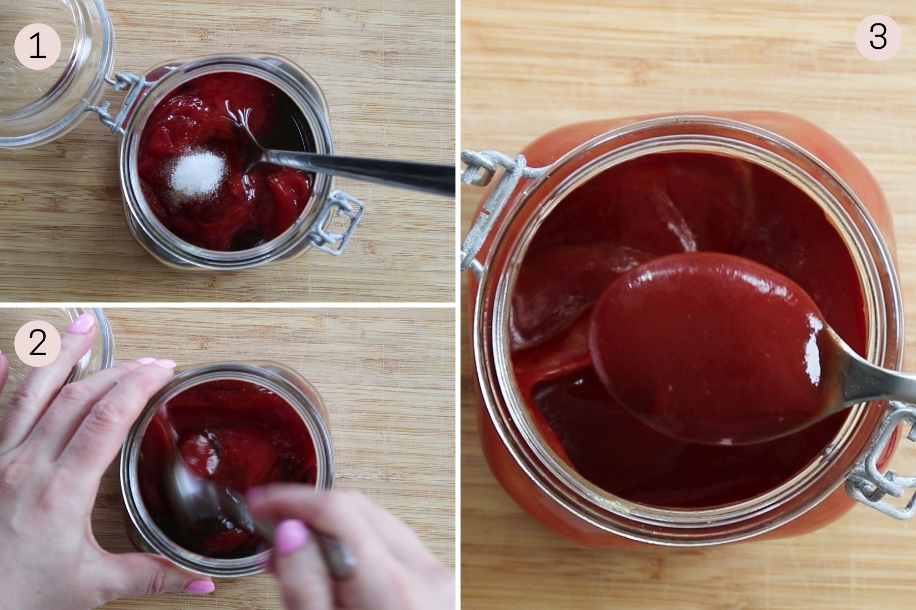 collage showing how to make bbq sauce in three steps