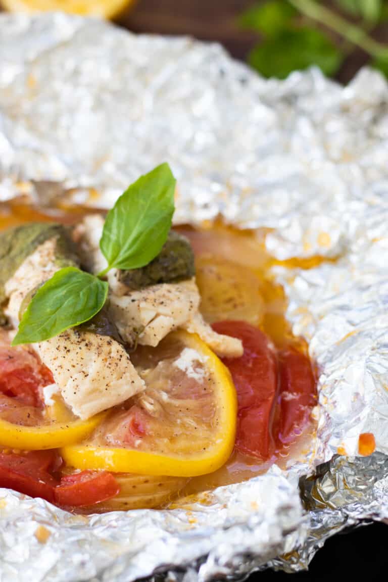 Baked Cod in Foil with Tomatoes, Potatoes & Lemon always use butter