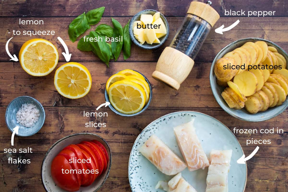 Baked Cod in Foil with Tomatoes, Potatoes & Lemon always use butter