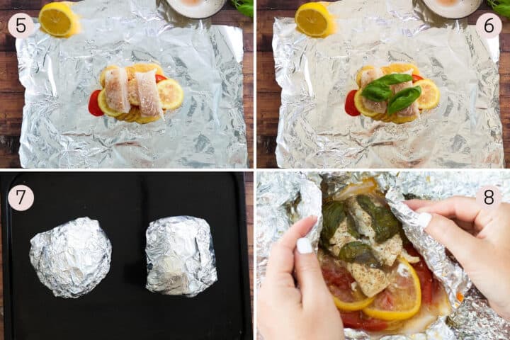 Baked Cod in Foil with Tomatoes, Potatoes & Lemon - always use butter