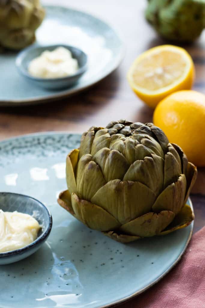 Boiled Artichokes with Whipped Lemon Butter (+ how to steam them!)