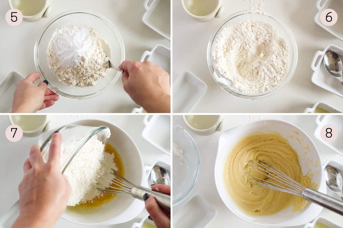 collage showing how to mix in flour with batter