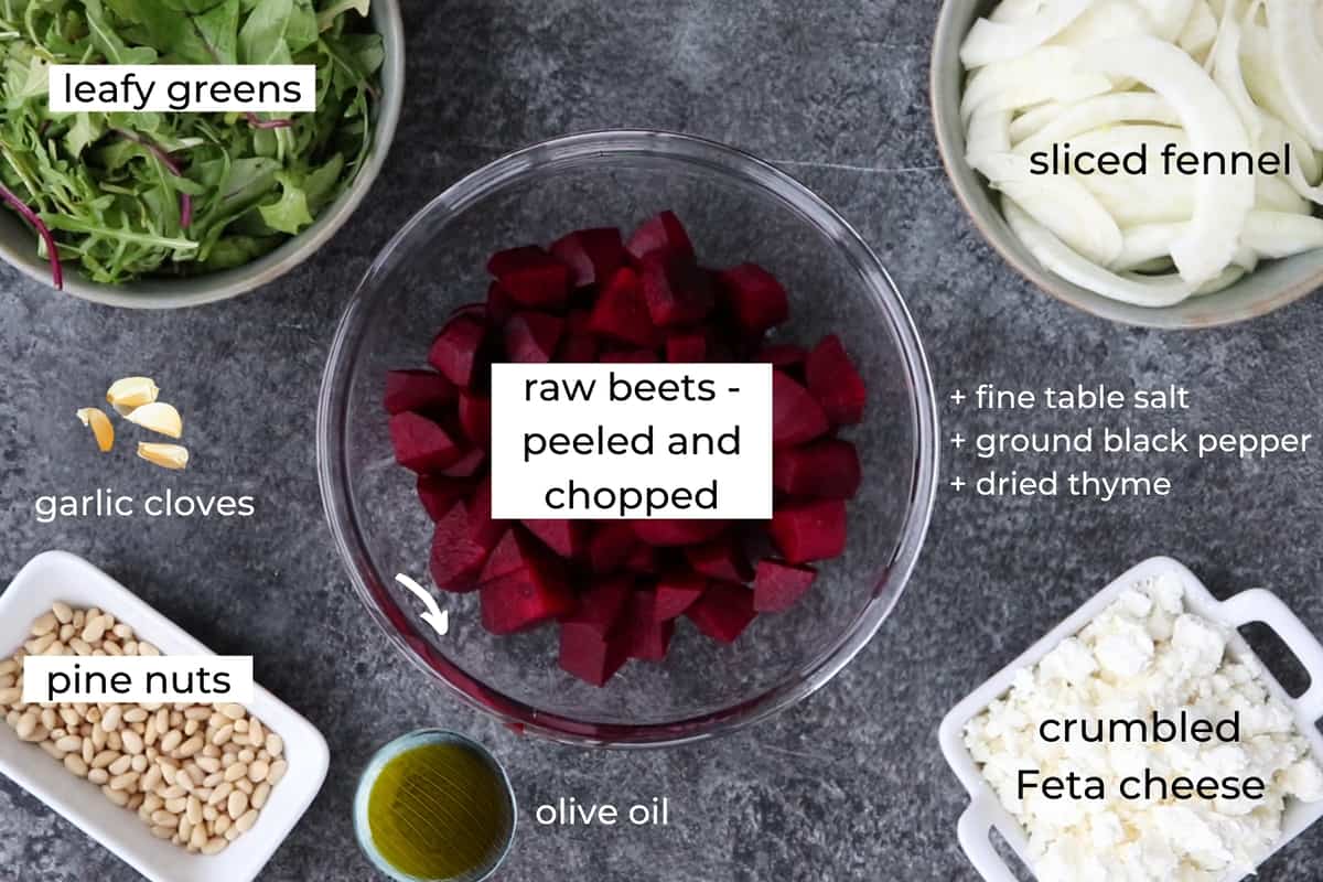 ingredients needed to make roasted beetroot salad