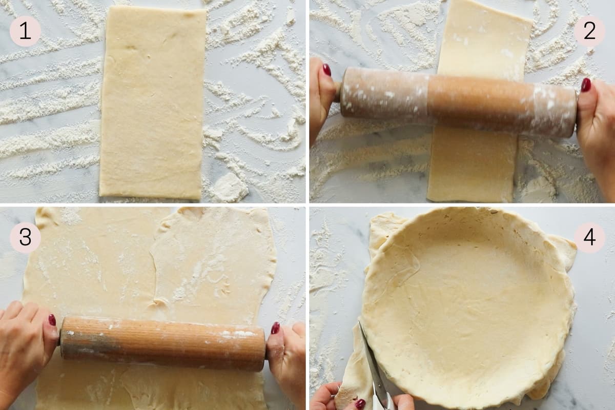 collage showing how to roll out puff pastry