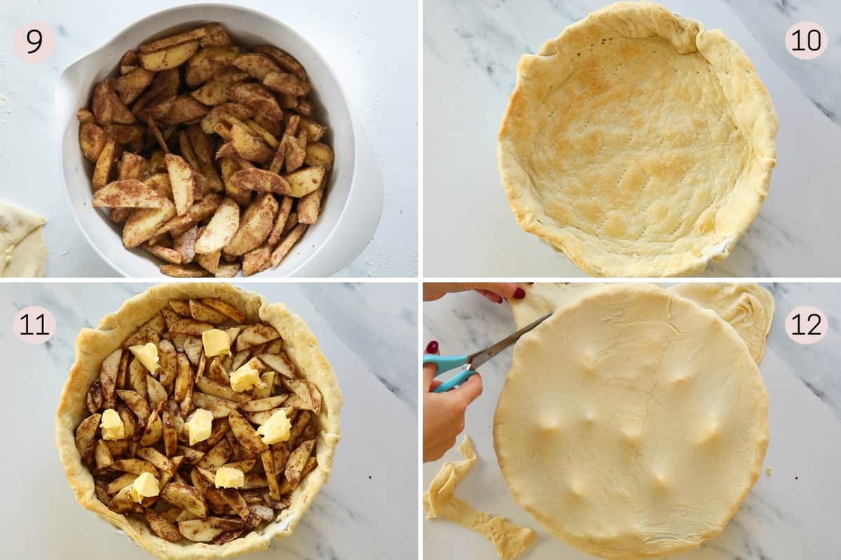 collage showing how to fill pie with apples