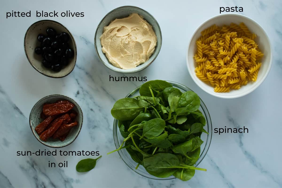 ingredients needed to make hummus pasta