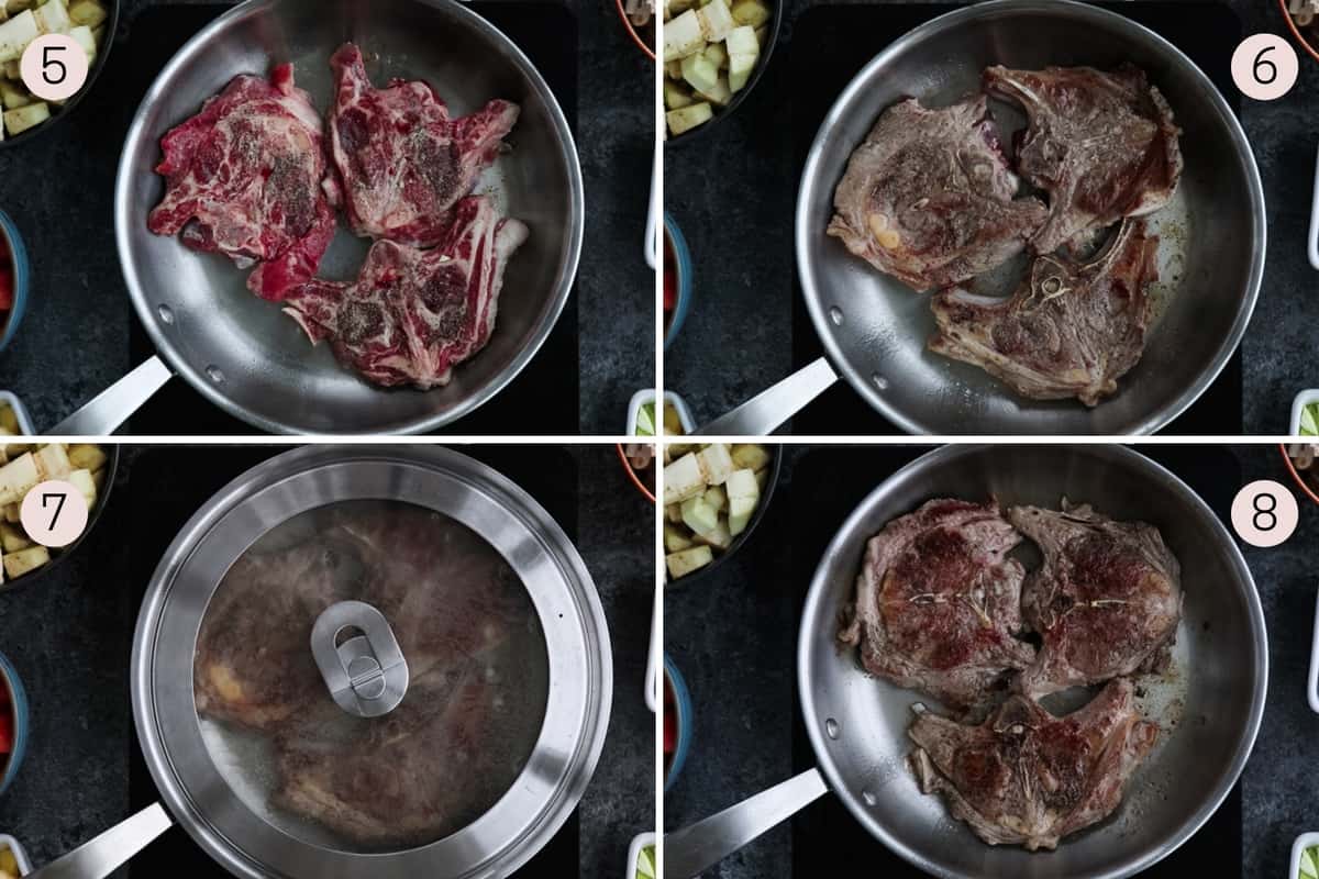 collage showing how to sear lamb chops