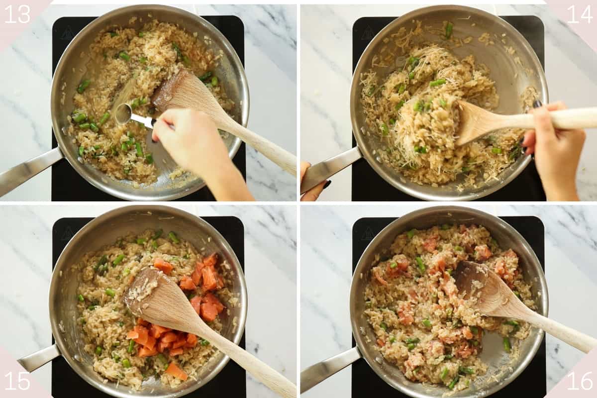 collage showing how to season risotto