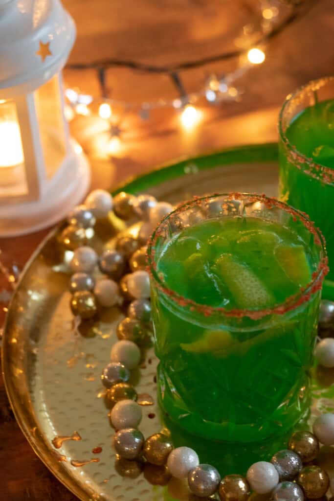 a glass of grinch punch