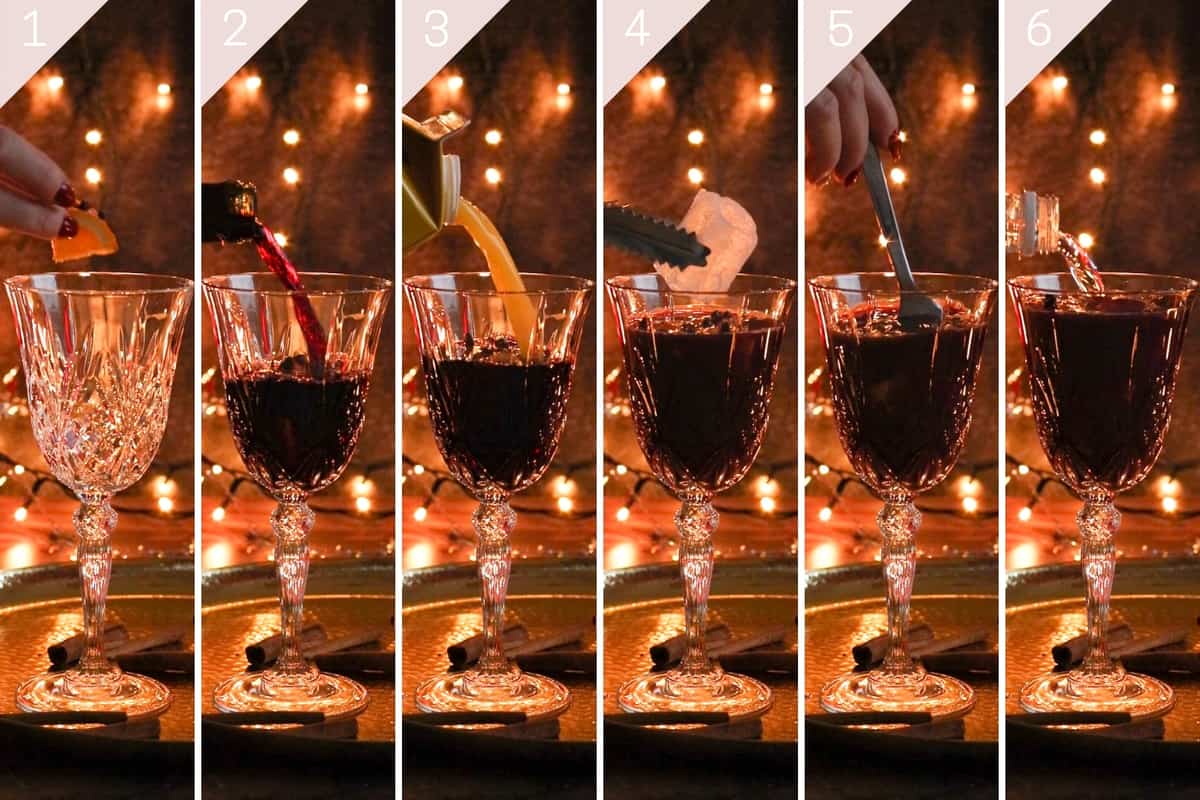 collage showing how to make christmas sangria