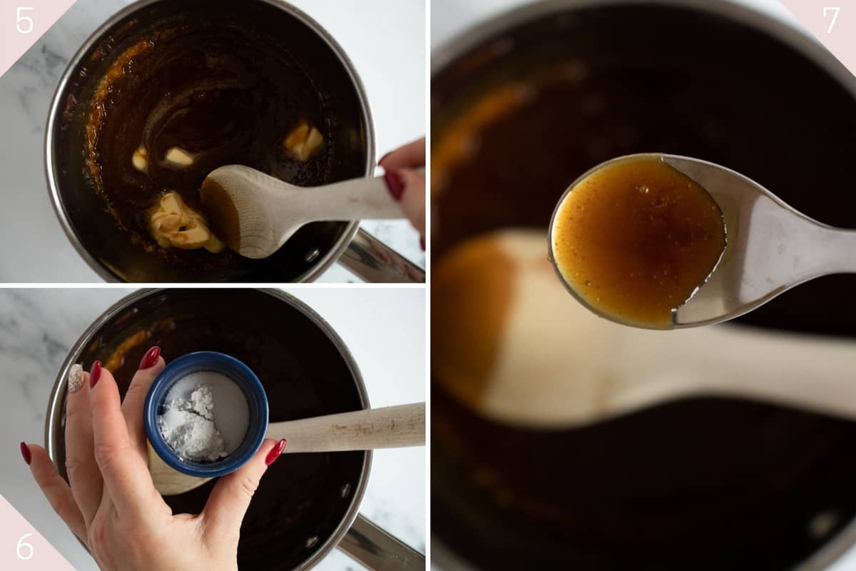 collage showing how to make salted caramel sauce
