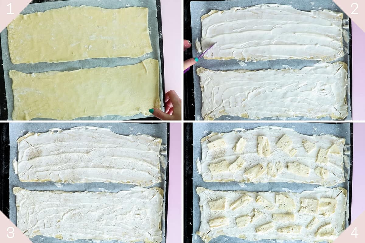 collage showing how to make puff pastry pizza